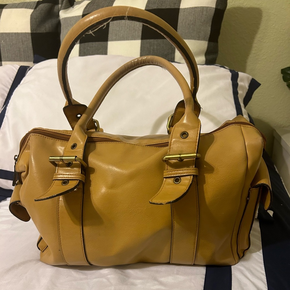 Bueno Faux Leather Satchel Bag With Key Clip In Tan